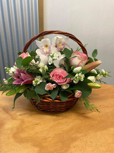 Pink and White Basket Arrangement